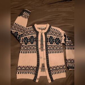 Vintage Cream and Blue Patterned Cardigan